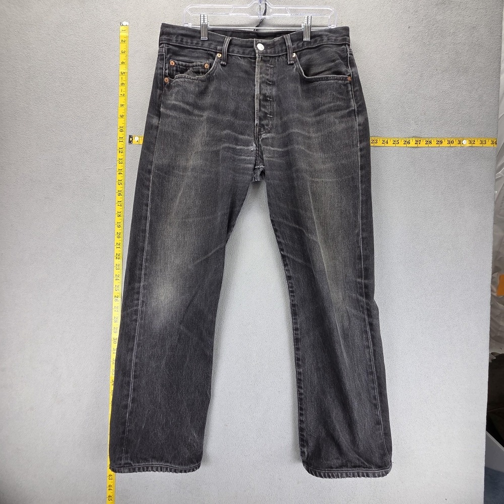 Vintage Levis 501 Jeans Mens Black Charcoal Wash Straight Button Fly Fits 33x30